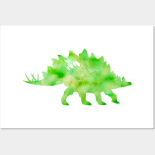 Green Stegosaurus Watercolor Painting Posters and Art